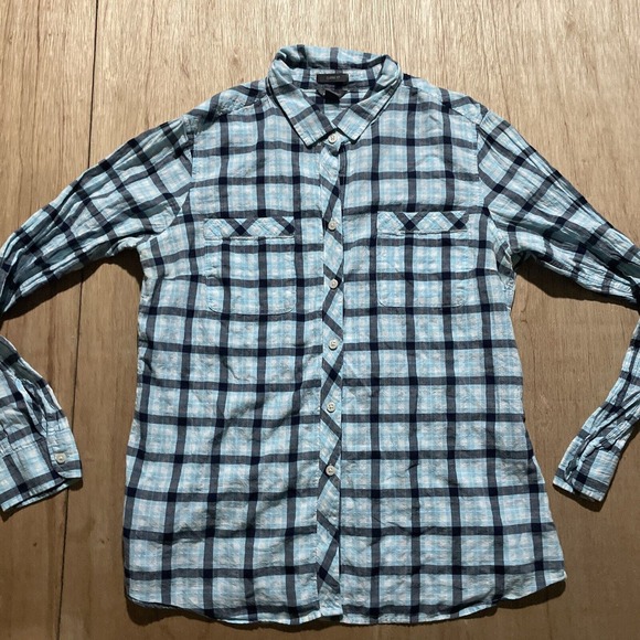 Eddie Bauer Classic Fit Shirt‎ Blue Teal Button Up Plaid Pocket Outdoors Large - Picture 1 of 6